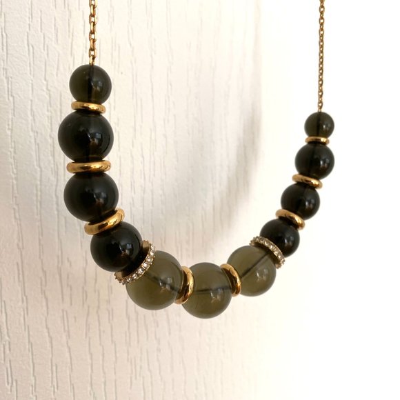 J. Crew Long Gold Tone Necklace with Dark Olive Green Beads - Picture 4 of 15